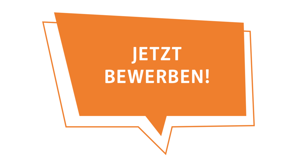 Sprechblase mit dem Inhalt "Jetzt bewerben!"